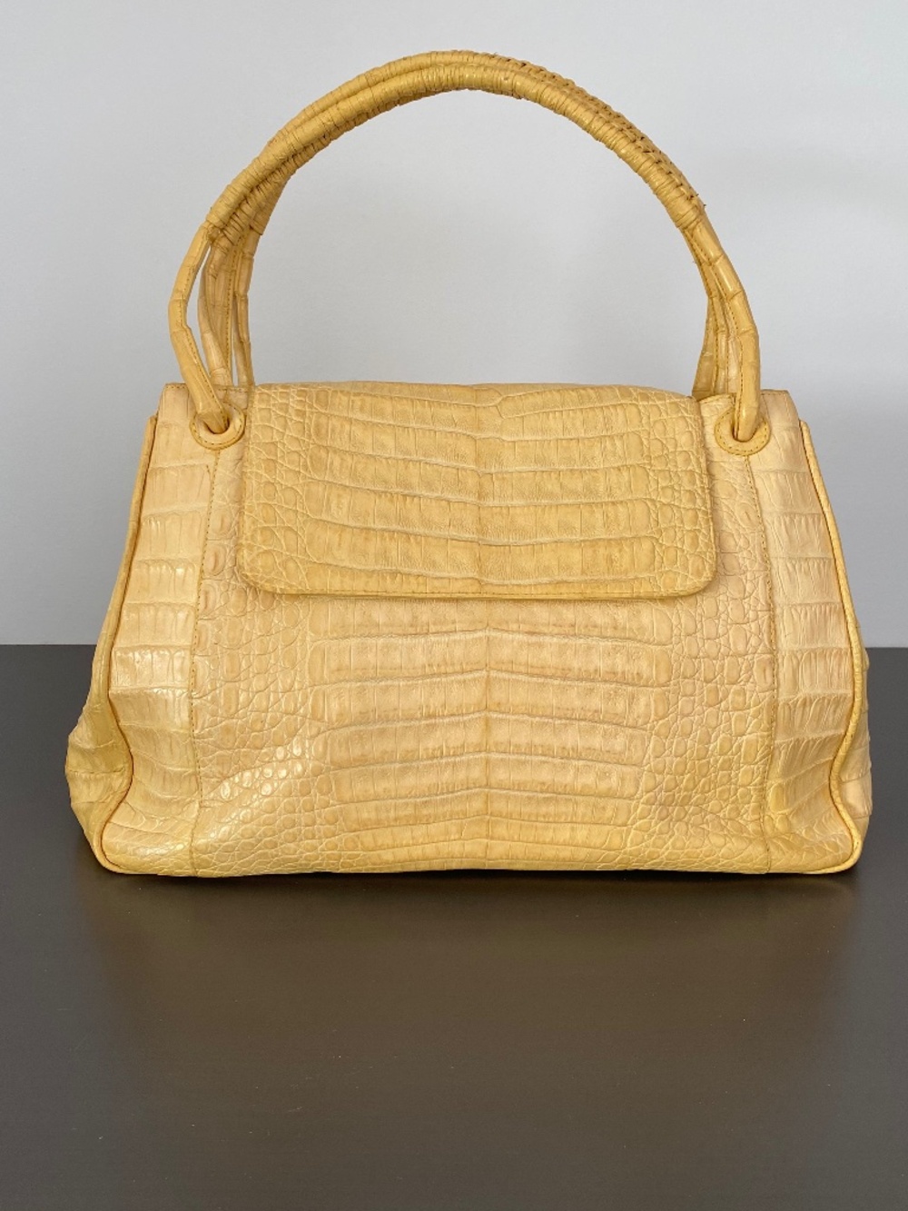 Beautiful Nancy Gonzalez yellow crocodile top-handle handbag